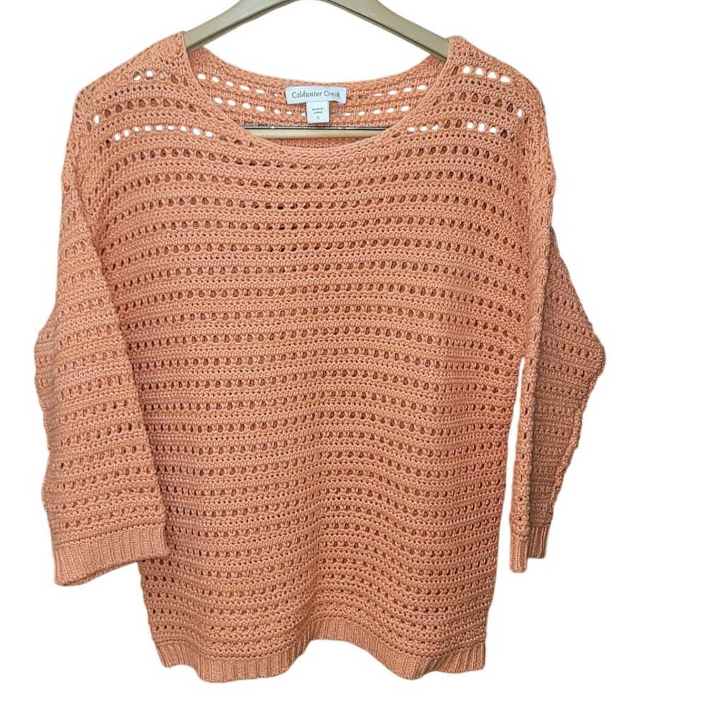 Coldwater Creek Boxy Open-Knit Cottage Boho Coastal Fisherman Sweater S Beach - Picture 4 of 8